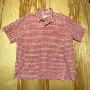 Tommy Bahama Peach Grid Check Silk Cotton Button-Up‎ Shirt XL